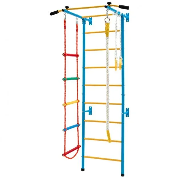 Kletterwand Klettergerüst Klimmzugstange mit Zubehör Blau + Gelb