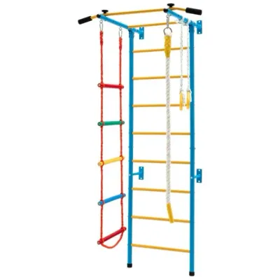 Kletterwand Klettergerüst Klimmzugstange mit Zubehör Blau + Gelb