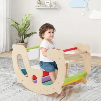 2 in 1 Schaukelpferd für Kinder mit Wippe & Kletterbogen & Bequemer Rückenlehne & Sitz