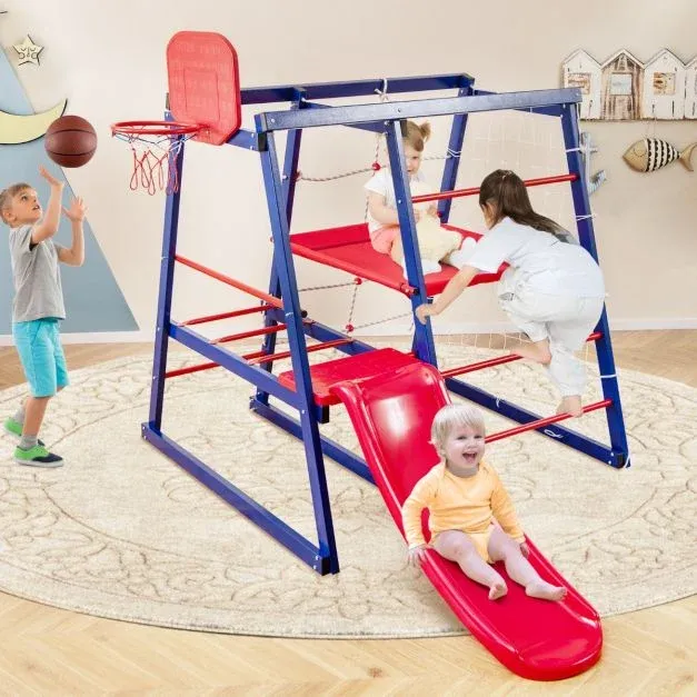 7 in 1 Spielplatz mit Rutsche Klettergerüst Strickleiter etc. für drinnen und draussen
