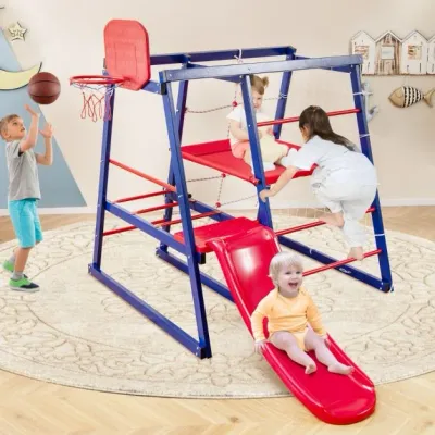7 in 1 Spielplatz mit Rutsche Klettergerüst Strickleiter etc. für drinnen und draussen