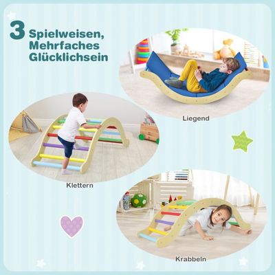3 in 1 Kinder Kletterleiter Set mit umkehrbarer Rampe &amp; Kissen zum Klettern, Rutschen &amp; Schaukeln bunt