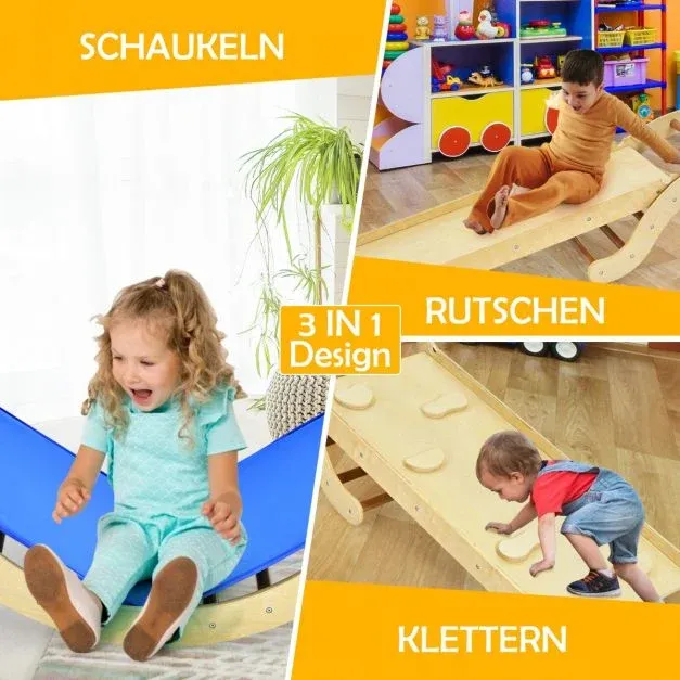 3 in 1 Kinder Kletterleiter Set mit umkehrbarer Rampe &amp; Kissen zum Klettern, Rutschen &amp; Schaukeln