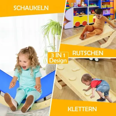 3 in 1 Kinder Kletterleiter Set mit umkehrbarer Rampe &amp; Kissen zum Klettern, Rutschen &amp; Schaukeln