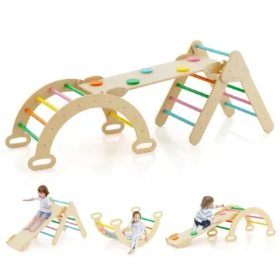 4 in 1 Kletterdreieck mit Rutsche &amp; Kletterbogen &amp; Doppelseitige Rampe Klettergerüst bunt