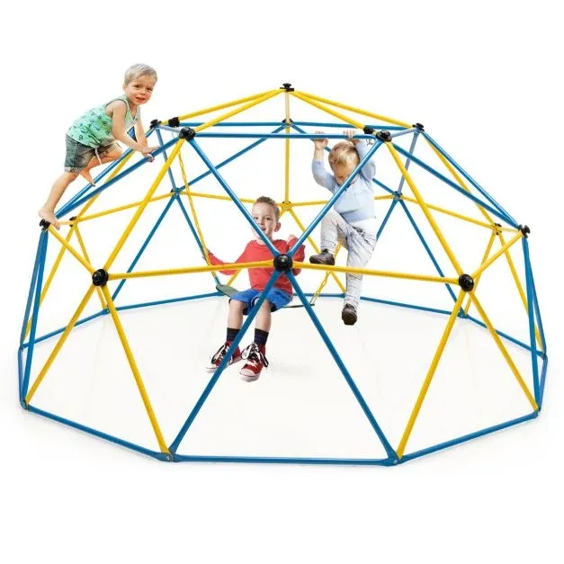 305 cm Klettergerüst Kletterkuppel mit Schaukel Blau &amp; Gelb &amp; Grün
