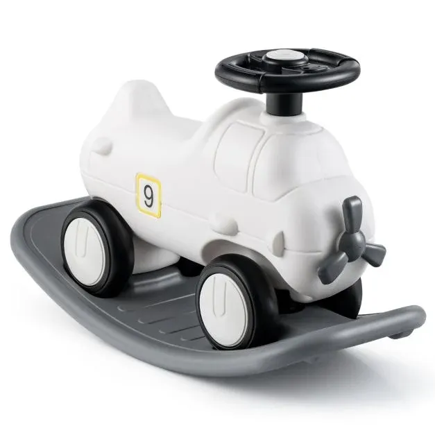 3 in 1 Schaukelpferd Schaukeltier &amp; Rutschauto Flugzeug mit Abnehmbarem Balance Board Weiss