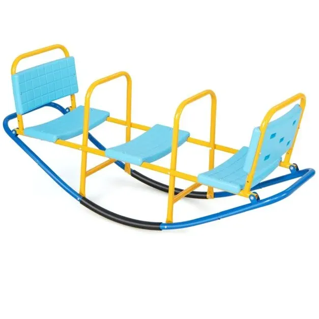 3 Sitzer Schaukelwippe Gartenwippe mit Griffen Kinder Wippe bis 100 kg Belastbar Blau