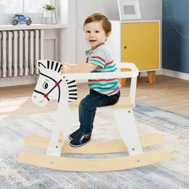 2 in 1 Zebra Schaukelpferd aus Holz Weiss