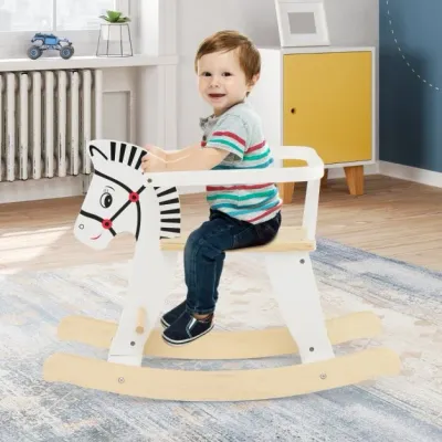 2 in 1 Zebra Schaukelpferd aus Holz Weiss
