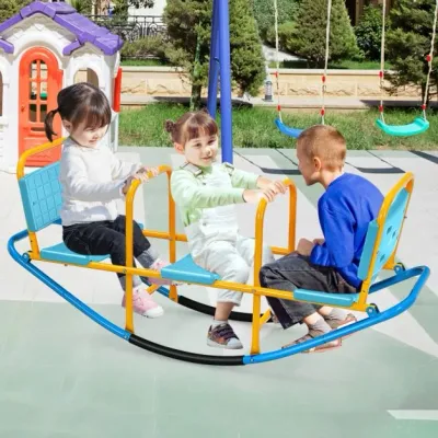3 Sitzer Schaukelwippe Gartenwippe mit Griffen Kinder Wippe bis 100 kg Belastbar Blau
