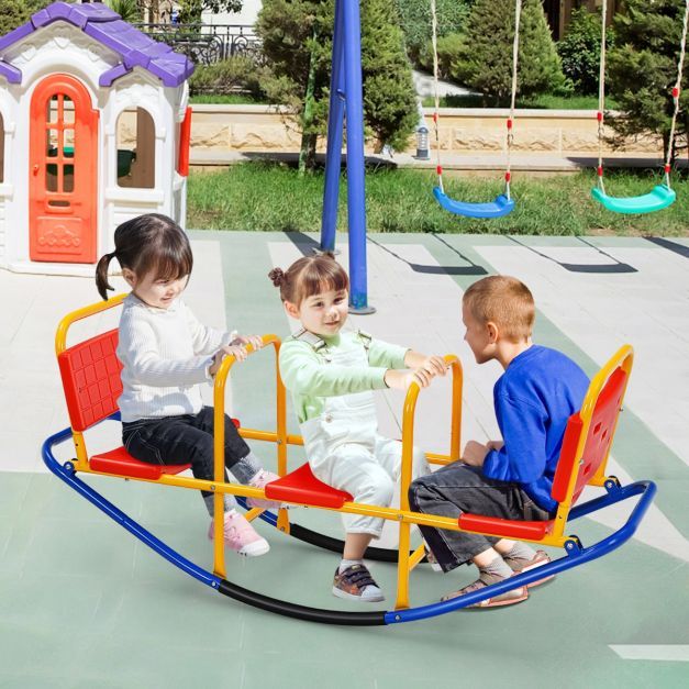 3 Sitzer Schaukelwippe Gartenwippe mit Griffen Kinder Wippe bis 100 kg Belastbar bunt