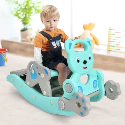4-in-1 Schaukelpferd-Rutsche mit Basketballkorb & Ringwurfspiel Blau