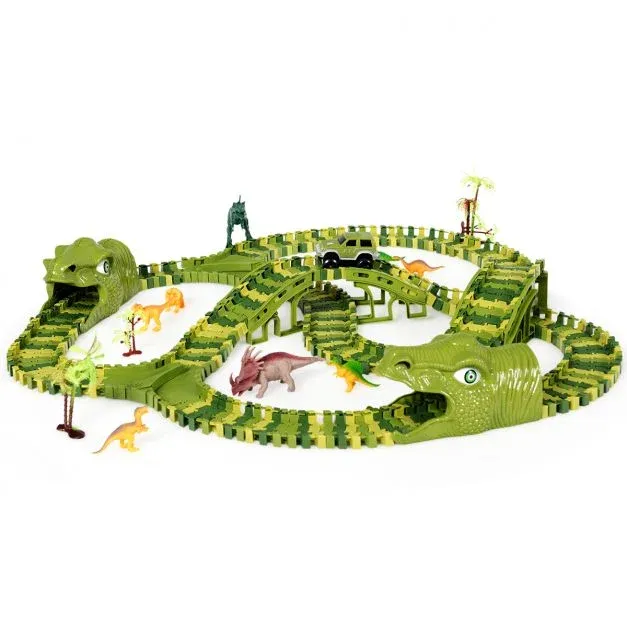 Dinosaurier Rennstrecke Autos Schienenbahn Spielset für Kinder