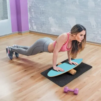 3-in-1 Balance Board aus Holz Wobble Board mit Rolle & Decke Kit blau