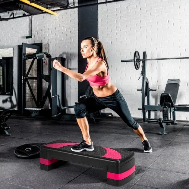 Aerobic Stepper Höhenverstellbarer Stepper mit 3 Stufen Stepper 250kg belastbar Schwarz-Pink