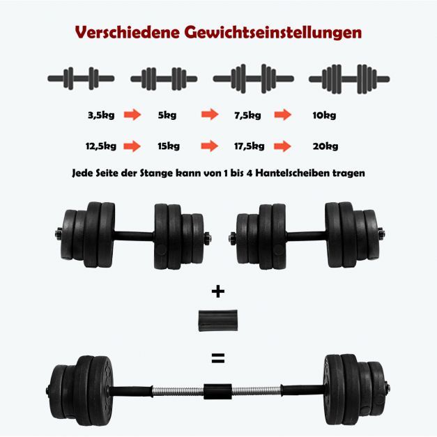 30 kg Hantelset 2 in 1 Langhantel 2er Set Hantelscheiben Kurzhantel Scheiben Krafttraining mit 16 Hantelscheiben