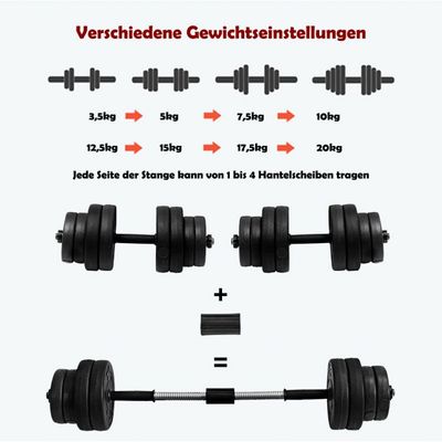 30 kg Hantelset 2 in 1 Langhantel 2er Set Hantelscheiben Kurzhantel Scheiben Krafttraining mit 16 Hantelscheiben