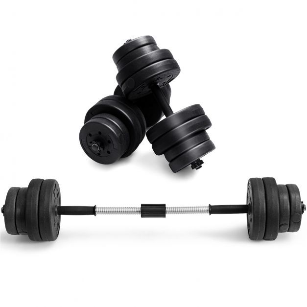 30 kg Hantelset 2 in 1 Langhantel 2er Set Hantelscheiben Kurzhantel Scheiben Krafttraining mit 16 Hantelscheiben
