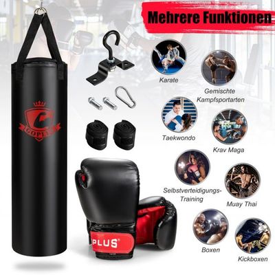 28,5 kg Boxsack-Set Boxsack mit 12 oz Boxhandschuhen &amp; Handschlaufen Schwarz