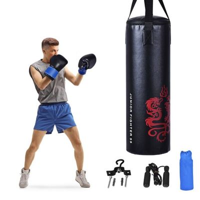5 teiliges Boxsack Set für Kinder mit Boxhandschuhen Springseil Tragetasche Deckenhaken hängende Boxausrüstung Schwarz