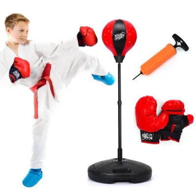 81-123,5cm Höhenverstellbarer Punchingball inkl. Boxhandschuhe &amp; Handpumpe Kinder Boxset schwarz rot