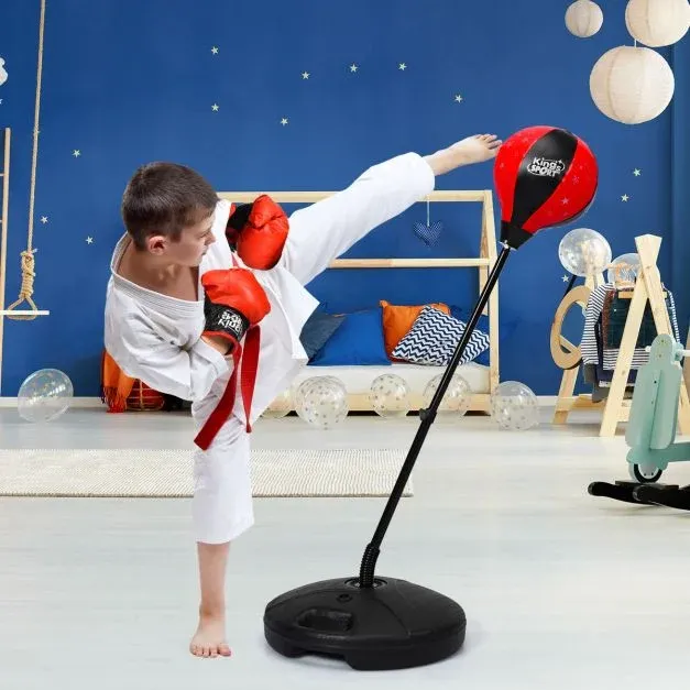 81-123,5cm Höhenverstellbarer Punchingball inkl. Boxhandschuhe & Handpumpe Kinder Boxset schwarz rot