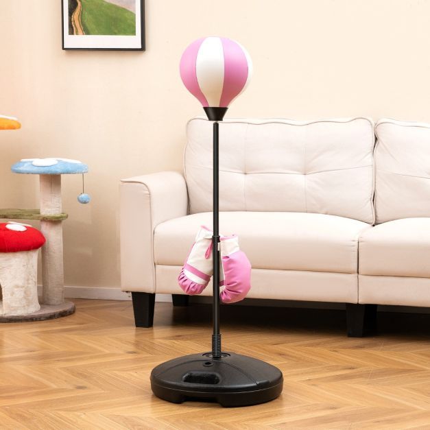 81-123,5cm Höhenverstellbarer Punchingball inkl. Boxhandschuhe & Handpumpe Kinder Boxset rosa
