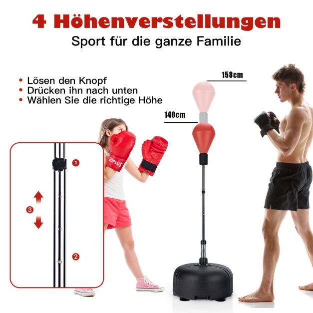 Punchingball 140-158 cm höhenverstellbar Boxsack Set freistehend Standboxball