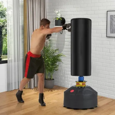 Freistehender Boxsack 173cm Standboxsack mit Boxhandschuhen & Saugfuss 50 x 50 x 173 cm Schwarz
