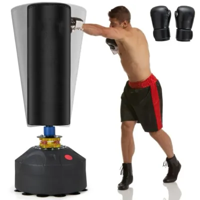 Freistehender Boxsack 173cm Standboxsack mit Boxhandschuhen &amp; Saugfuss 50 x 50 x 173 cm Schwarz