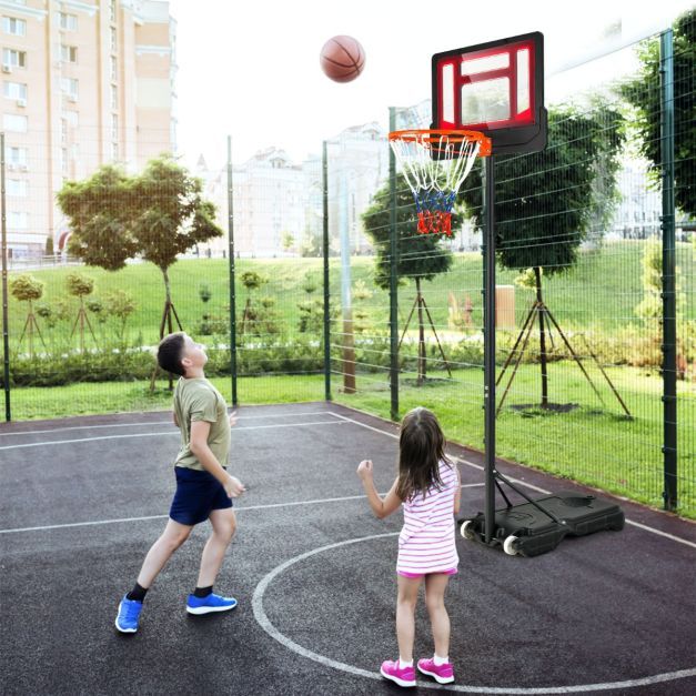 Basketballständer 90/158-210 cm höhenverstellbar - Basketballkorb mit Ständer wetterbeständig rot