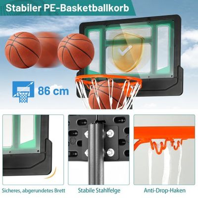 Basketballständer 90/158-210 cm höhenverstellbar - Basketballkorb mit Ständer wetterbeständig grün