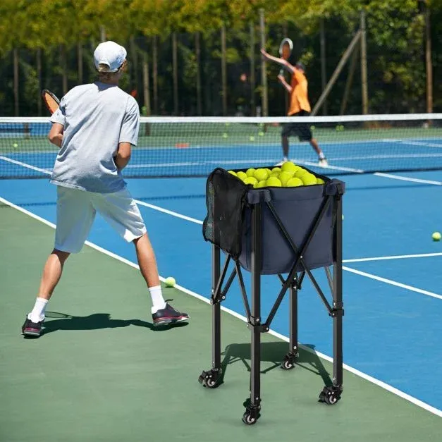Zusammenklappbarer Tennisballwagen mit Rädern abnehmbaren Taschen Ballwagen für 150 Tennisbälle blau