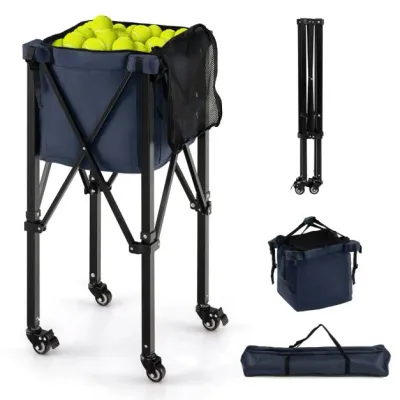 Zusammenklappbarer Tennisballwagen mit Rädern abnehmbaren Taschen Ballwagen für 150 Tennisbälle blau
