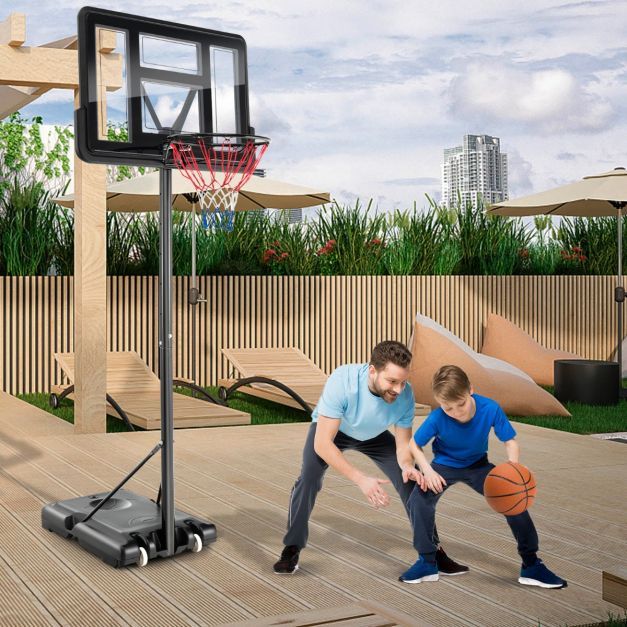 130 cm - 305 cm Höhenverstellbarer Basketballkorb mit Ständer & 2 Rädern Korbständer Schwarz
