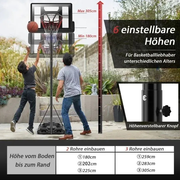 Basketballständer 180-305 cm Höhenverstellbar Basketballkorb