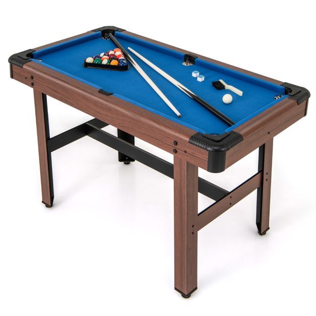 Billardtisch aus Holz mit 2 Queues 2 Kreiden &amp; Dreieck &amp; Bürste Billlard Tisch Tischbillard blau