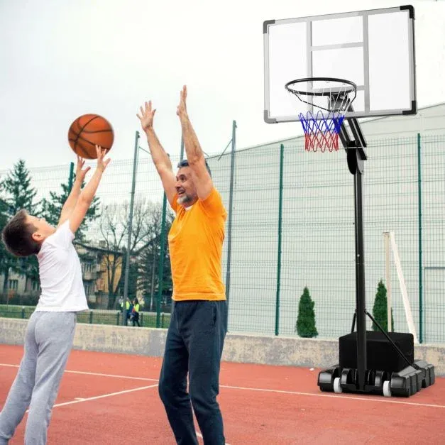 Outdoor Basketballkorb 135/143-305 cm höhenverstellbar, Basketballständer mit 2 Rädern