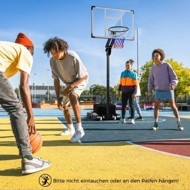Outdoor Basketballkorb 135/143-305 cm höhenverstellbar, Basketballständer mit 2 Rädern