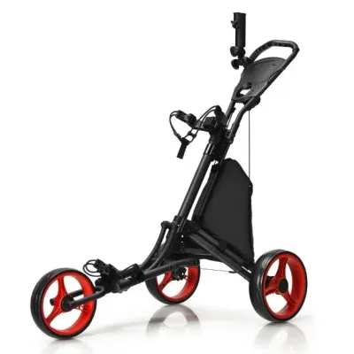 Golf Trolley 3 Rad Golftrolley Golfwagen Golf klappbar Golfcaddy Golf Push Cart aus Aluminum rot
