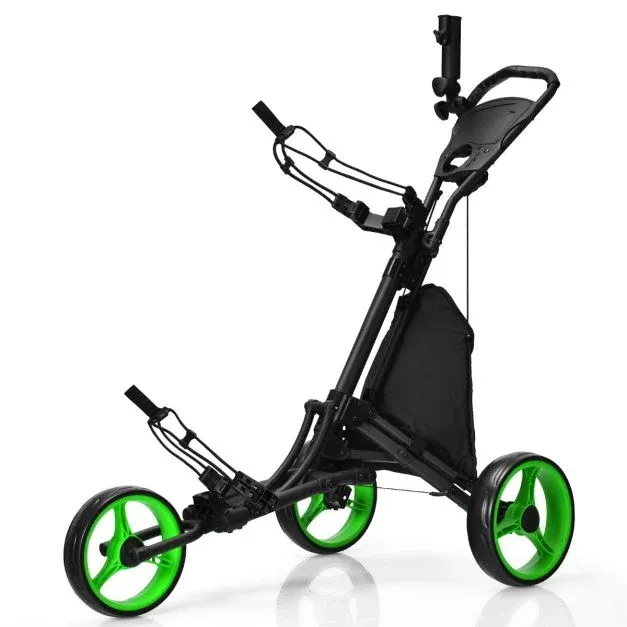 Golf Trolley 3 Rad Golftrolley Golfwagen Golf klappbar Golfcaddy Golf Push Cart aus Aluminum grün
