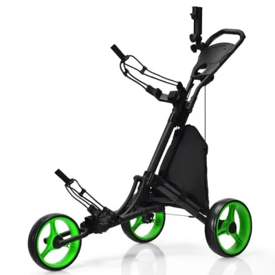 Golf Trolley 3 Rad Golftrolley Golfwagen Golf klappbar Golfcaddy Golf Push Cart aus Aluminum grün