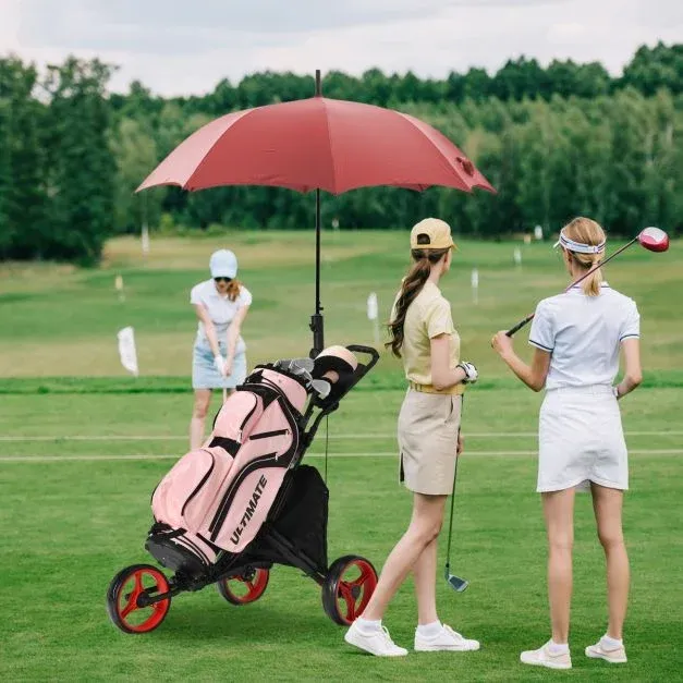 Golf Trolley 3 Rad Golftrolley Golfwagen Golf klappbar Golfcaddy Golf Push Cart aus Aluminum rot