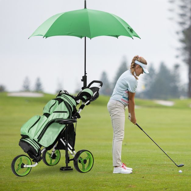 3 Rad Golf Trolley aus Aluminum mit Schirmhalter &amp; Sitz Klappbarer Golfwagen Golfcaddy Grün
