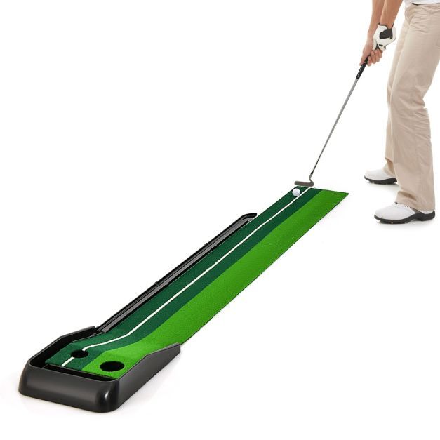 Golf-Übungs-Puttingmatte mit 2 Löchern automatischer Ballrücklaufbahn &amp; Ausrichtungslinien Grün