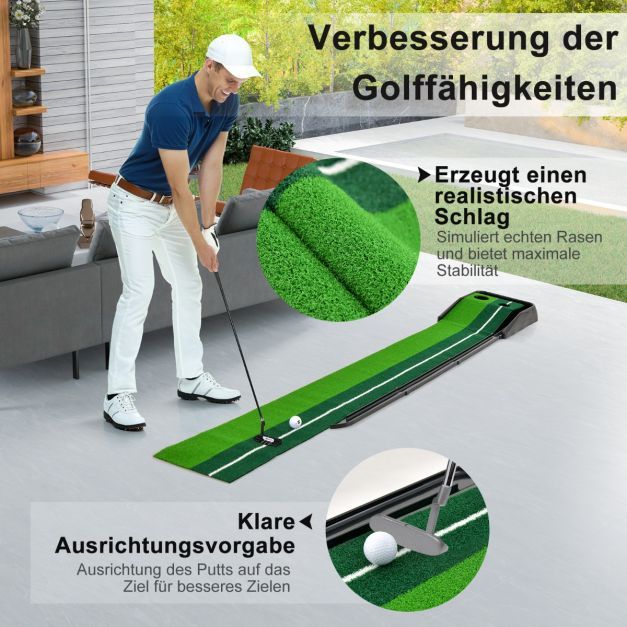 Golf-Übungs-Puttingmatte mit 2 Löchern automatischer Ballrücklaufbahn &amp; Ausrichtungslinien Grün