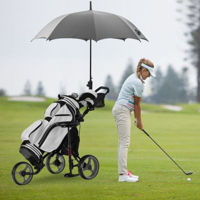 3 Rad Golf Trolley aus Aluminum mit Schirmhalter & Sitz Klappbarer Golfwagen Golfcaddy Grau