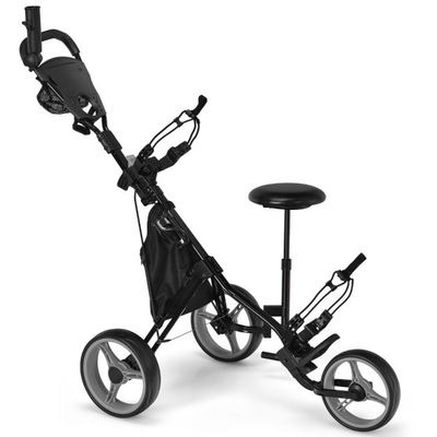 3 Rad Golf Trolley aus Aluminum mit Schirmhalter &amp; Sitz Klappbarer Golfwagen Golfcaddy Grau