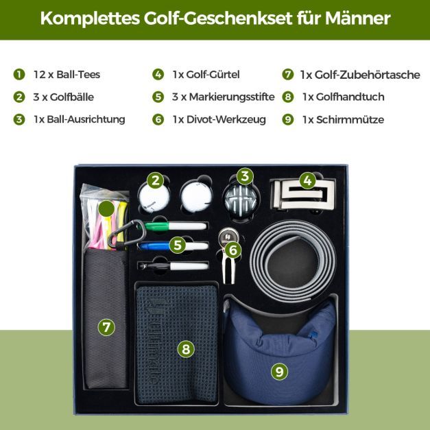Komplettes Golf Geschenkset für Herren Golf-Zubehör Set in Geschenkbox